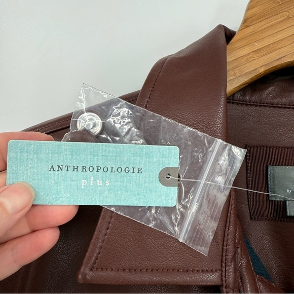 by Anthropologie Fuax Leather Midi Shirt Dress In Brown Size 1X Plus Size - Picture 8 of 15